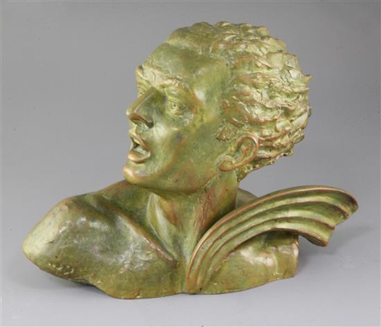 Salvator Riolo. An Art Deco bronzed spelter head of an aviator, 11in.
